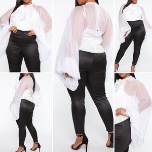 Sheer Exaggerated Dolman Sleeves Blouse
